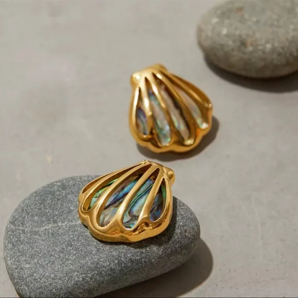 Ocean Shell Colored Earrings 18K Gold Color Plated Stainless Steel - Picture 9 of 12